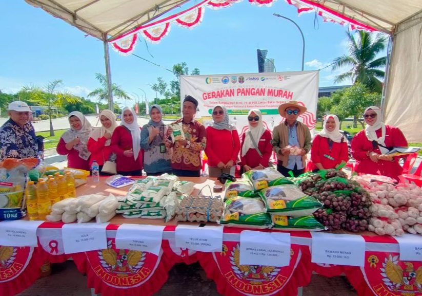 PANGAN MURAH : Pemprov Kaltara menggelar GPM dalam rangka HUT ke-79 Republik Indonesia di PLBN Sei Nyamuk Sebatik, Sabtu (17/8) lalu. 